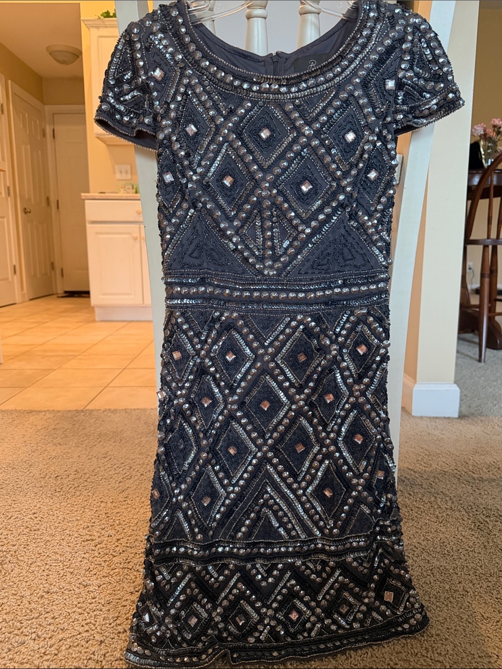Adrianna Papell Black Beaded Embellished Mini Dress